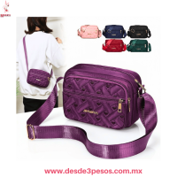 Bolsa de Tela con Correa 3 Cierres 24 x 17 cm. En Colores LD-07-5501 Bolsa de Tela con Correa 3 Cierres 24 x 17 cm. En Colores LD-07-5501