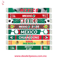 Bufandas de Tela con flecos Diseños de la selección de México 140 cm. Largo x 18 cm ancho Bufandas de Tela con flecos Diseños de la selección de México 140 cm. Largo x 18 cm ancho
