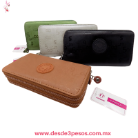 Cartera dos Diviciones con cierre en colores Lisos gravados 20 x 11 XY-0768 Cartera dos Diviciones con cierre en colores Lisos gravados 20 x 11 XY-0768