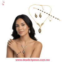 Conjunto de joyería incluye un collar, pulsera, aretes y anillo con cristales negros y zirconias brillantes XH7937 Conjunto de joyería incluye un collar, pulsera, aretes y anillo con cristales negros y zirconias brillantes XH7937