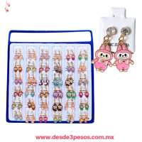 Estuche C/36 Pares de Aretes con figura de LABUBU con Zirconia Cúbica 2.5cm Estuche C/36 Pares de Aretes con figura de LABUBU con Zirconia Cúbica 2.5cm