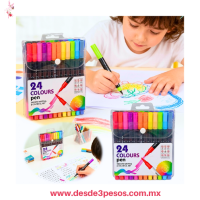 Juego de 24 Marcadores artísticos de doble punta cuenta con una punta de pincel y una punta fina de 0.4 mm 17 cm de alto 001-24 Juego de 24 Marcadores artísticos de doble punta cuenta con una punta de pincel y una punta fina de 0.4 mm 17 cm de alto 001-24