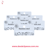 Tira con 12 paquetes con 3 par de Aretes diferente figuras en Acero Inoxidable XH7811 Tira con 12 paquetes con 3 par de Aretes diferente figuras en Acero Inoxidable XH7811