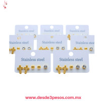 Tira con 12 paquetes con 3 par de Aretes diferente figuras en Oro Laminado XH7810 Tira con 12 paquetes con 3 par de Aretes diferente figuras en Oro Laminado XH7810