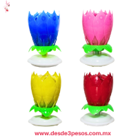 Vela Musical en forma de Flor 9 x 5 cm en varios colores Vela Musical en forma de Flor 9 x 5 cm en varios colores