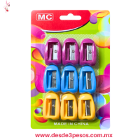 paquete de 9 sacapuntas manuales de la marca MC Plastico de Colores 4.5 x 3 cm paquete de 9 sacapuntas manuales de la marca MC Plastico de Colores 4.5 x 3 cm